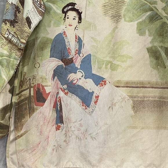 Chicos Womens Sz M Blouse Shirt Oriental Asian Women Geisha All Over Print Uniq - Picture 8 of 12